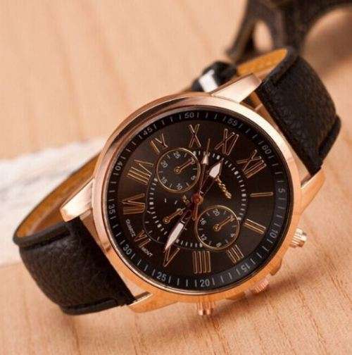 GORGEOUS GIFT!  GENEVA ROSE GOLD BLACK  DIAL WITH ROMAN NUMERALS QUARTZ ANALOG LADIES STUNNING WATCH