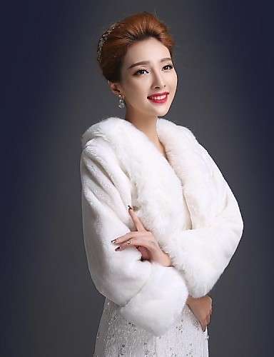 WEDDING OR SPECIAL OCCASION - FAUX FUR WRAP, COAT , BOLERO , JACKET 3/4-LENGTH SLEEVES  - IVORY
