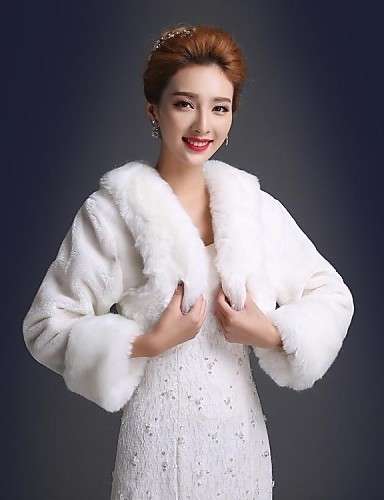 WEDDING OR SPECIAL OCCASION - FAUX FUR WRAP, COAT , BOLERO , JACKET 3/4-LENGTH SLEEVES  - IVORY