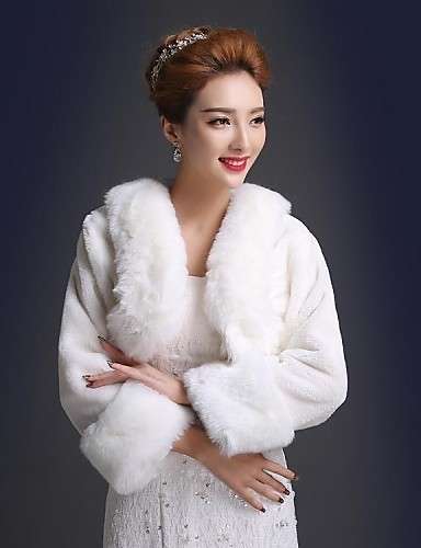 WEDDING OR SPECIAL OCCASION - FAUX FUR WRAP, COAT , BOLERO , JACKET 3/4-LENGTH SLEEVES  - IVORY