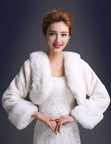 WEDDING OR SPECIAL OCCASION - FAUX FUR WRAP, COAT , BOLERO , JACKET 3/4-LENGTH SLEEVES  - IVORY