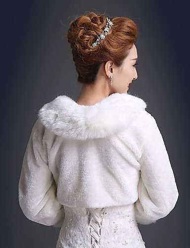 WEDDING OR SPECIAL OCCASION - FAUX FUR WRAP, COAT , BOLERO , JACKET 3/4-LENGTH SLEEVES  - IVORY