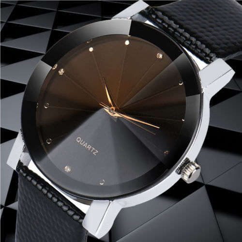 MEN'S ELEGANT BLACK FACED FASHION ANALOG QUARTZ DRESS WRIST WATCH WITH BLACK PU LEATHER STRAP