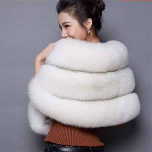 PRE-ORDER DELIVER 6 WEEKS - BRIDAL FAUX FUR SHOULDER SHAWL, WRAP, BOLERO - WHITE