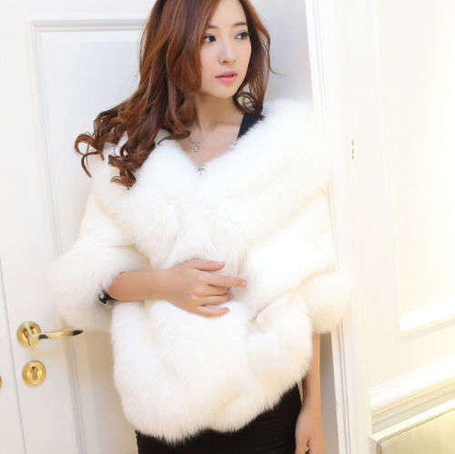 PRE-ORDER DELIVER 6 WEEKS - BRIDAL FAUX FUR SHOULDER SHAWL, WRAP, BOLERO - WHITE