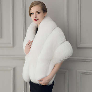 PRE-ORDER DELIVER 6 WEEKS - BRIDAL FAUX FUR SHOULDER SHAWL, WRAP, BOLERO - WHITE