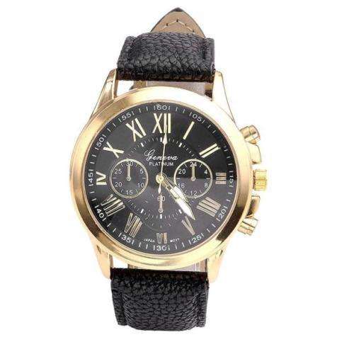 GENEVA PLATINUM GOLD BLACK DIAL WITH ROMAN NUMERALS QUARTZ ANALOG LADIES STUNNING WATCH