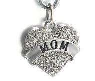 PERFECT GIFT FOR A SPECIAL LADY - MOM ENCRUSTED HEART SILVER COLOURED KEY RING