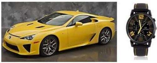 MEN'S GT GRAND TOURING  SERIES  STAINLESS STEEL ANALOG SPORTS WATCH BLACK FACE YELLOW NUMERALS