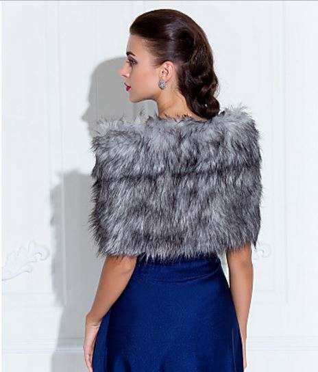 BRIDAL FAUX FUR SHOULDER SHAWL, WRAP, BOLERO  - BLACK AND GREY
