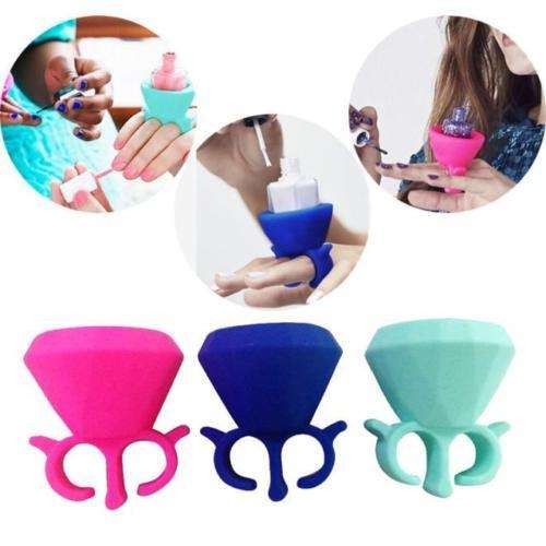BLUE NAIL POLISH BOTTLE HOLDER - FITS ON YOUR FINGER TO PREVENT SPILLING AND SMUDGING