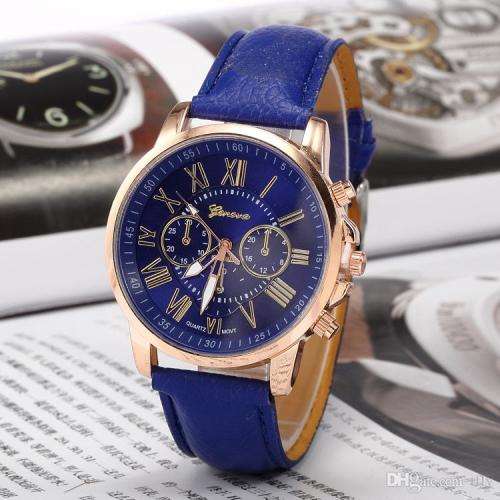GENEVA ROSE GOLD BLUE DIAL WITH ROMAN NUMERALS QUARTZ ANALOG LADIES STUNNING WATCH