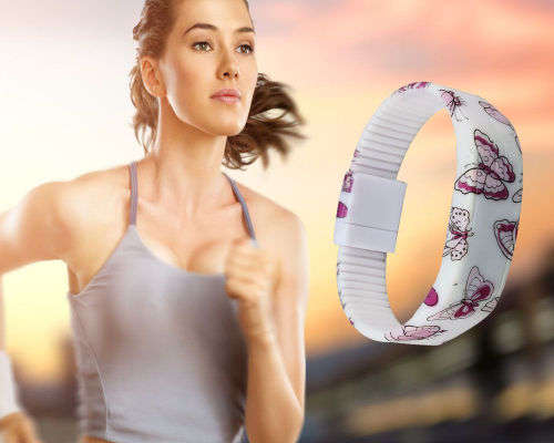 ULTRA THIN LED SPORTS WATCH  - WHITE WITH BEAUTIFUL BUTTERFLY PATTERN -  SILICONE STRAP