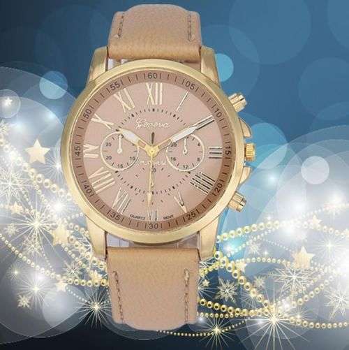 LUXURY GENEVA ROSE GOLD BEIGE/COFFEE  DIAL WITH ROMAN NUMERALS QUARTZ ANALOG LADIES STUNNING WATCH