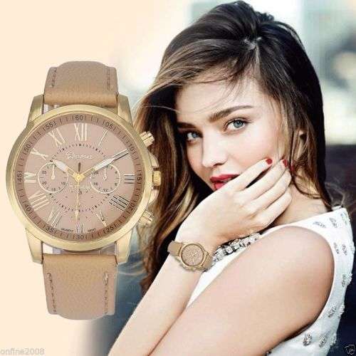 LUXURY GENEVA ROSE GOLD BEIGE/COFFEE  DIAL WITH ROMAN NUMERALS QUARTZ ANALOG LADIES STUNNING WATCH