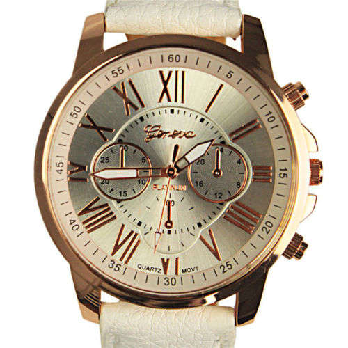 LUXURY GENEVA ROSE GOLD BEIGE/CREAM  DIAL WITH ROMAN NUMERALS QUARTZ ANALOG LADIES WATCH