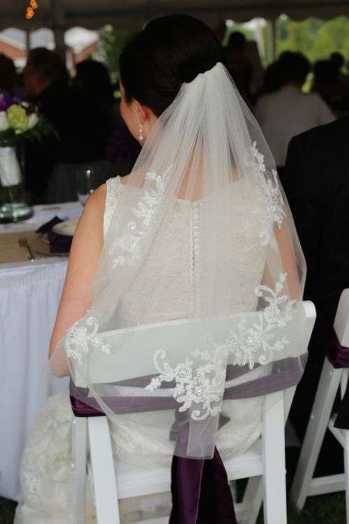 WHITE 1 TIER STUNNING ELBOW LENGTH BRIDE'S VEIL WITH LACE AND CRYSTALS - ALSO IN IVORY