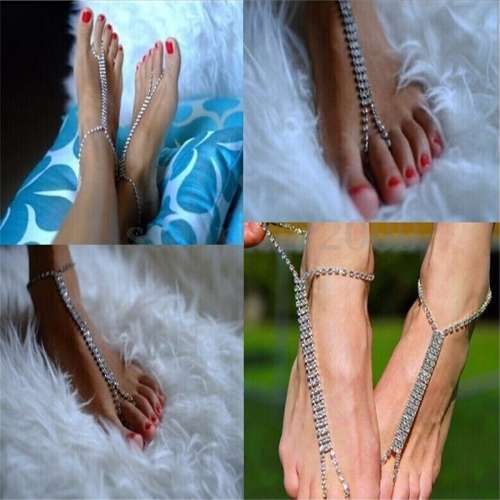 PERFECT FOR BEACH WEDDING - 1 PAIR RHINESTONE BAREFOOT SANDALS FOOT JEWELLERY