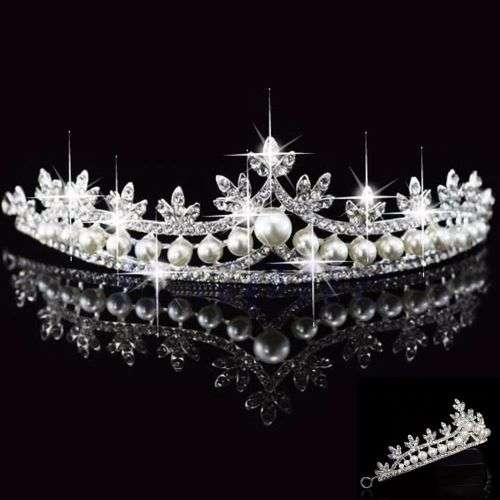 BRAND NEW STYLE!!   BRIDE'S TIARA FAUX PEARLS AND SPARKLING RHINESTONE TIARA - BRIDAL TIARA