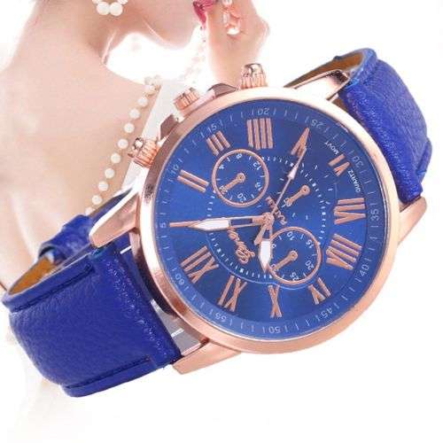 GENEVA ROSE GOLD LIGHT BLUE DIAL WITH ROMAN NUMERALS QUARTZ ANALOG LADIES STUNNING WATCH