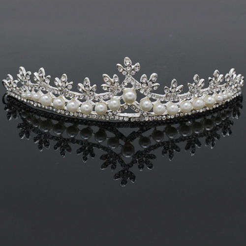 BRAND NEW STYLE!!   BRIDE'S TIARA FAUX PEARLS AND SPARKLING RHINESTONE TIARA - BRIDAL TIARA