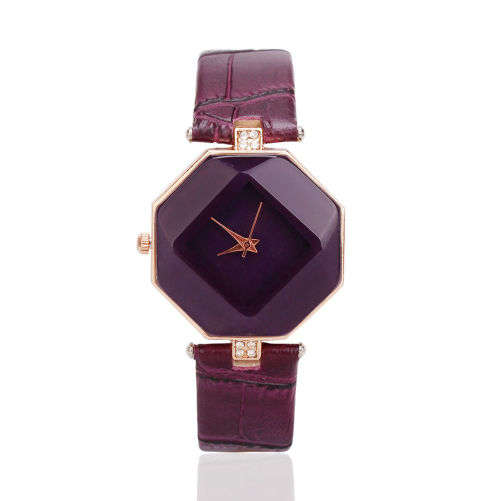SALE! NEW DESIGN!   PURPLE MULTI FACETED HEXAGONAL WATCH DIAMANTE DETAILED PURPLE FAUX LEATHER STRAP