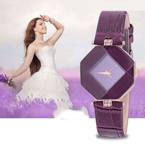 SALE! NEW DESIGN!   PURPLE MULTI FACETED HEXAGONAL WATCH DIAMANTE DETAILED PURPLE FAUX LEATHER STRAP