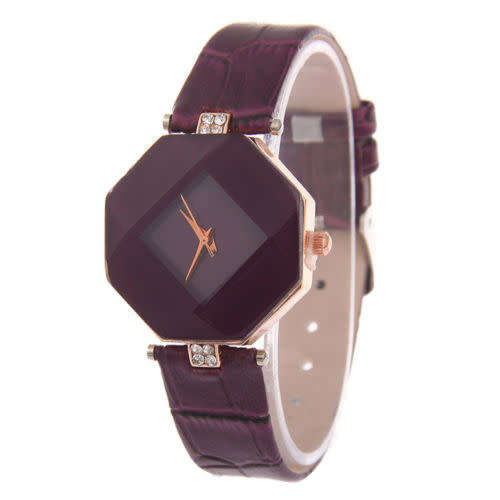 SALE! NEW DESIGN!   PURPLE MULTI FACETED HEXAGONAL WATCH DIAMANTE DETAILED PURPLE FAUX LEATHER STRAP