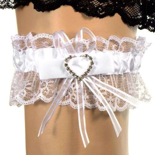 SALE!!!   HIGH QUALITY EXQUISITE BRIDE'S  PRETTY LACE GARTER WITH  RHINESTONE HEART AND SATIN  BOW