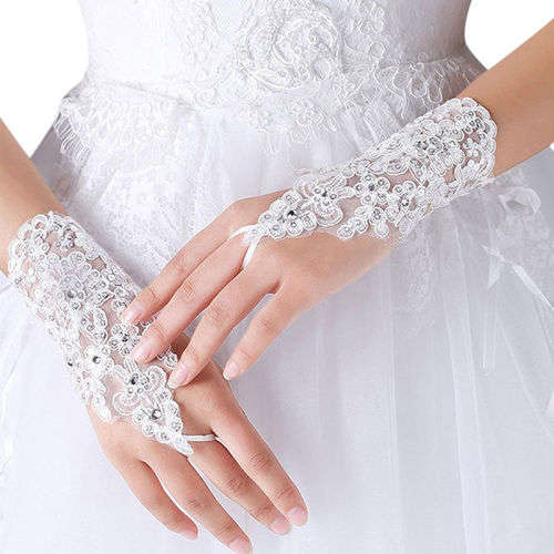 "ABSOLUTELY GORGEOUS" - SEQUINS AND RHINESTONE FINGERLESS LACE GLOVES P MANY OTHER STYLES IN STOCK