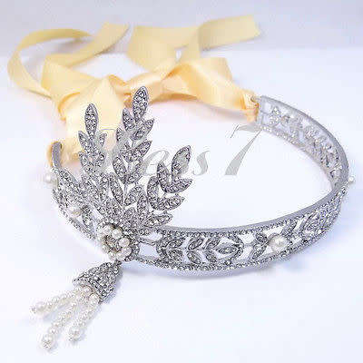 EXQUISITE BRIDE'S HAIR JEWELLERY TIARA - ROARING 1920'S VINTAGE STYLE GREAT GATSBY FLAPPER TIARA