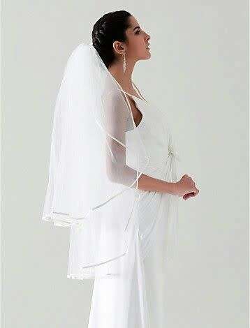 BRIDE ON A BUDGET SALE!!! 2 TIER (BLUSHER INCLUDED) WHITE BRIDAL VEIL WITH COMB & SATIN RIBBON EDGE