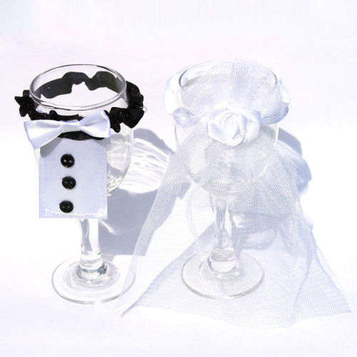 BRIDE & GROOM WEDDING GLASS TOPPER  DECOR- SOLD AS A SET - (1 groom,1 bride)