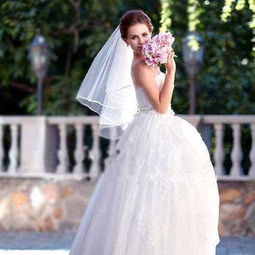 BRIDE ON A BUDGET SALE!!! 2 TIER (BLUSHER INCLUDED) WHITE BRIDAL VEIL WITH COMB & SATIN RIBBON EDGE