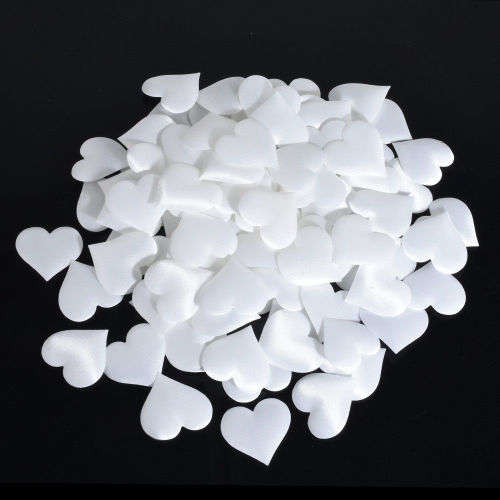 100 PURE WHITE SATIN PADDED MATERIAL HEARTS - USE FOR TABLE DECOR/ROMANTIC SETTING