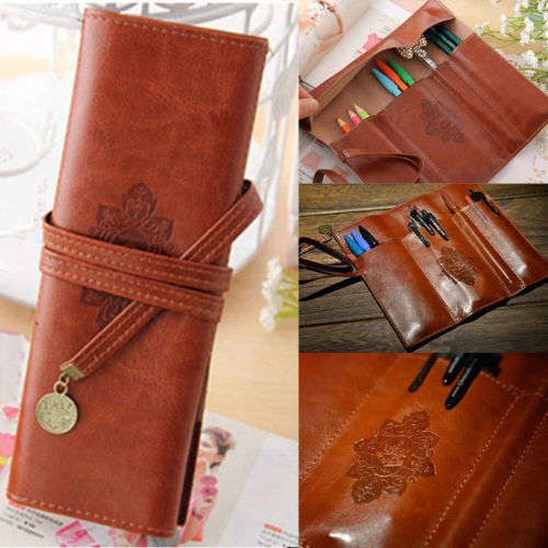 TRENDY RETRO VINTAGE  COSMETIC BRUSH POUCH  OR POCKET PENCIL/ PEN CASE