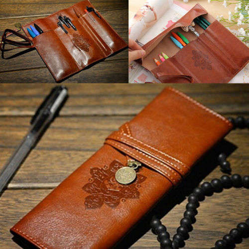 TRENDY RETRO VINTAGE  COSMETIC BRUSH POUCH  OR POCKET PENCIL/ PEN CASE