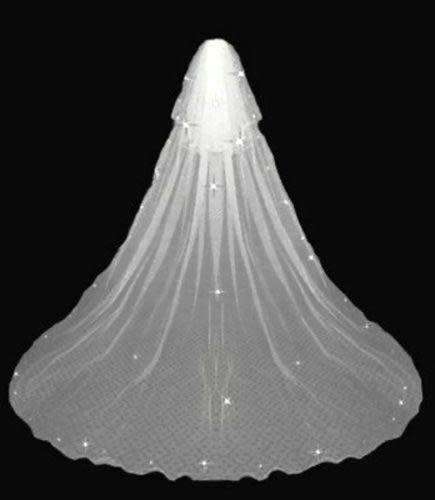 LUXURIOUS AND BEAUTIFULLY CRAFTED 2 TIER -  3M WHITE CATHEDRAL VEIL WITH  SCATTERED RHINESTONES