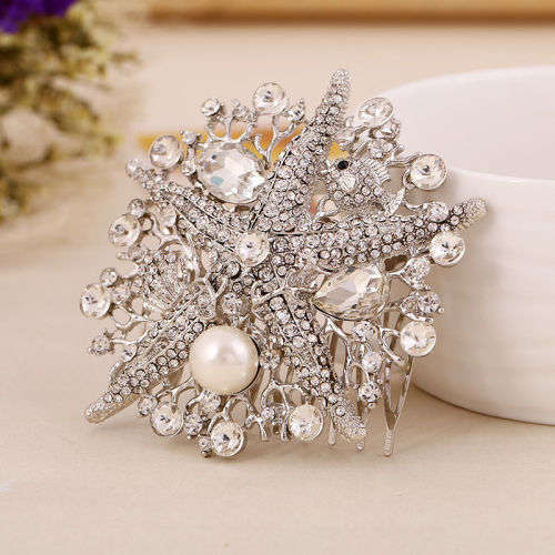RARE! PERFECT FOR BEACH WEDDING - STARFISH RHINESTONE AND PEARL BRIDAL HAIRCOMB --  HAIR ACCESSORY