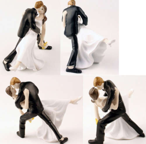 BRIDAL COUPLE`S FIRST DANCE RESIN WEDDING CAKE TOPPER - BRIDE (DARK HAIR) AND GROOM (BLONDE)