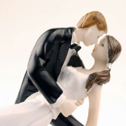 BRIDAL COUPLE`S FIRST DANCE RESIN WEDDING CAKE TOPPER - BRIDE (DARK HAIR) AND GROOM (BLONDE)