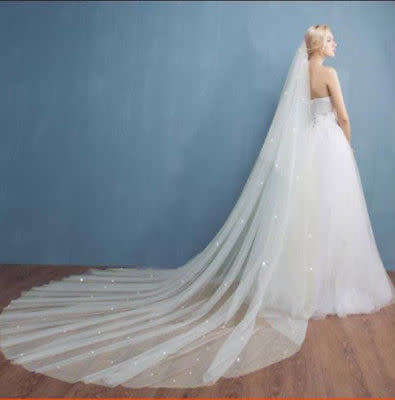 LUXURIOUSLY BEAUTIFULLY CRAFTED 2 TIER VEIL WITH BLUSHER-  3M IVORY  WITH CRYSTAL ELEMENTS