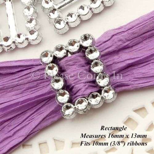 50 X ACRYLIC SILVER RECTANGULAR BUCKLE RIBBON SLIDER WEDDING INVITATION EMBELLISHMENT