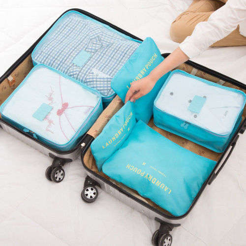 6 PIECE WATERPROOF LUGGAGE ORGANIZER BAGS - SEPARATES AND KEEPS CLOTHING TIDY AND ORGANIZED