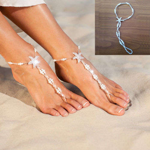 STUNNING ACCESSORY  FOR  BEACH WEDDING - 1 PAIR FAUX PEARL AND STARFISH BAREFOOT SANDALS