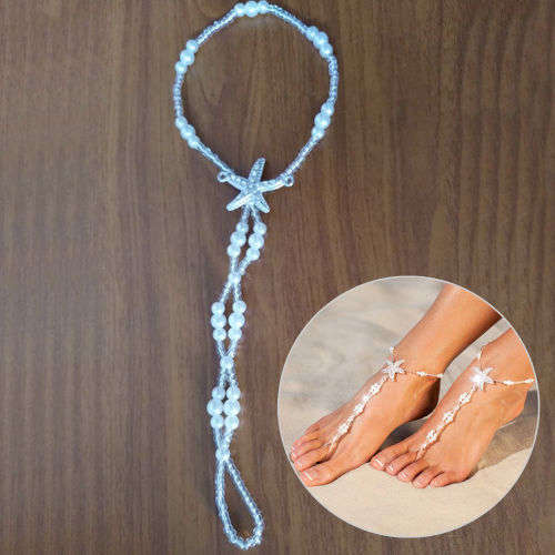 STUNNING ACCESSORY  FOR  BEACH WEDDING - 1 PAIR FAUX PEARL AND STARFISH BAREFOOT SANDALS
