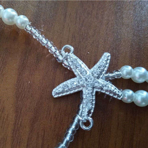 STUNNING ACCESSORY  FOR  BEACH WEDDING - 1 PAIR FAUX PEARL AND STARFISH BAREFOOT SANDALS