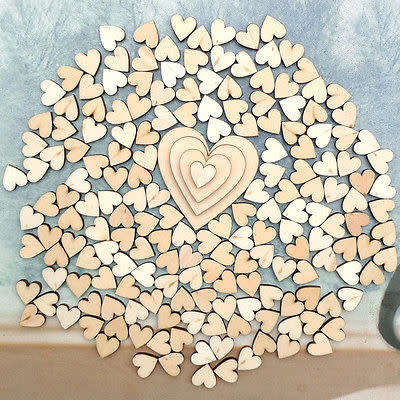 100 x WEDDING DECOR  SHABBY CHIC / RUSTIC / ROMANTIC WOODEN HEARTS FOR TABLE DECOR SCATTERING