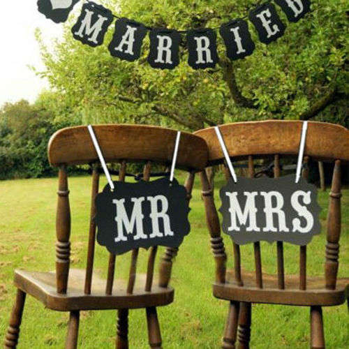 WEDDING DAY DECOR  LARGE "MR" "MRS" SET OF SIGNS FOR CHAIR, DECOR, PHOTO PROP  BLACK AND WHITE