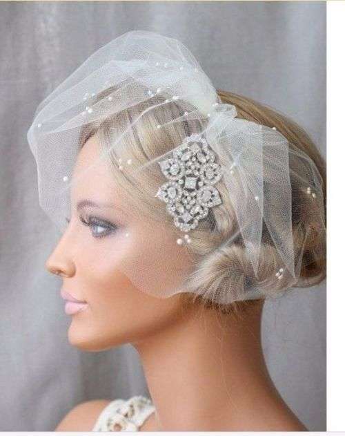 GORGEOUS PURE WHITE - BLUSHER VEIL BRIDAL VEIL WITH COMB -  FAUX PEARL DETAIL
